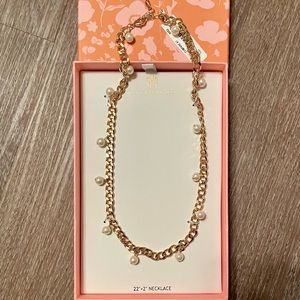 NWT House of Harlow 1960 Gold
 Link Pearl Dangle Necklace